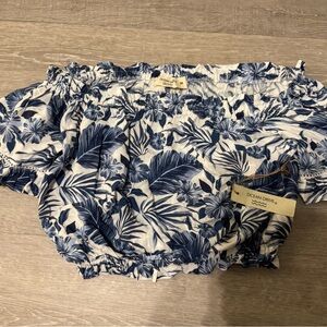 Ocean Drive Navy and White Floral Blouse‎ NWT New